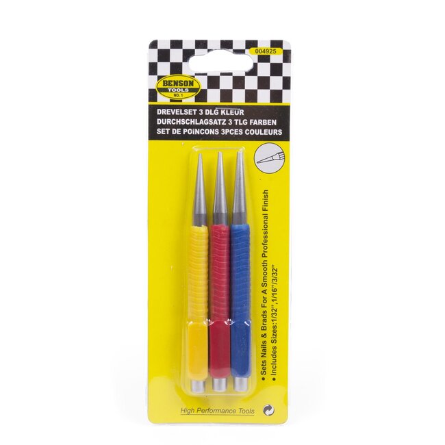 Benson Drevelset - 3-delig - Kleurgecodeerd - Geharde Stalen Drevels - Antislip Coating