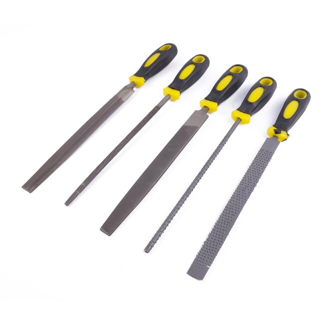 Hofftech IJzervijlen en houtraspen set - 5-delig - rubberen handvatten - veelzijdig gebruik