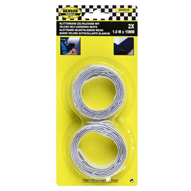 Benson Zelfklevend klittenband - wit - 19 mm breed - 2 x 1 meter - veelzijdig en makkelijk