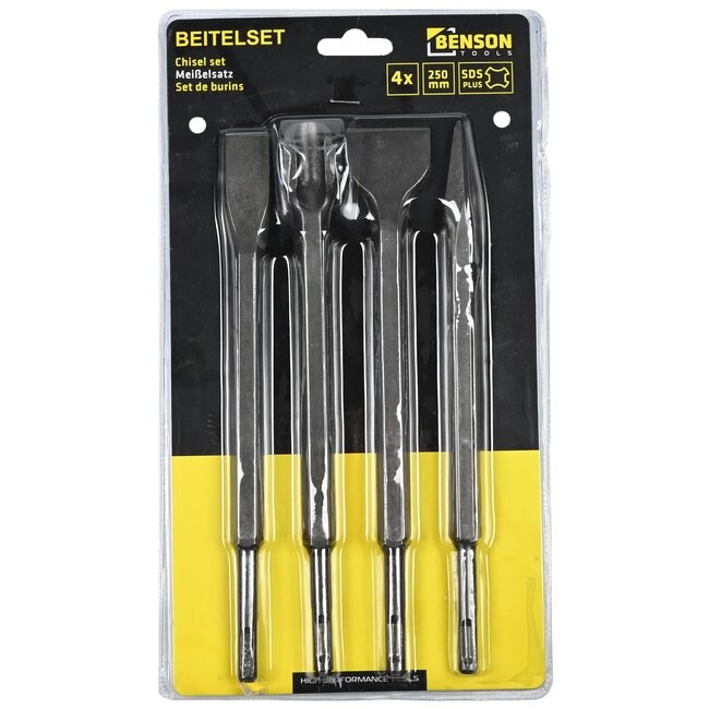 Benson Beitelset SDS Plus - 4 delig - Voor steen, tegels en beton - Hoogwaardig staal