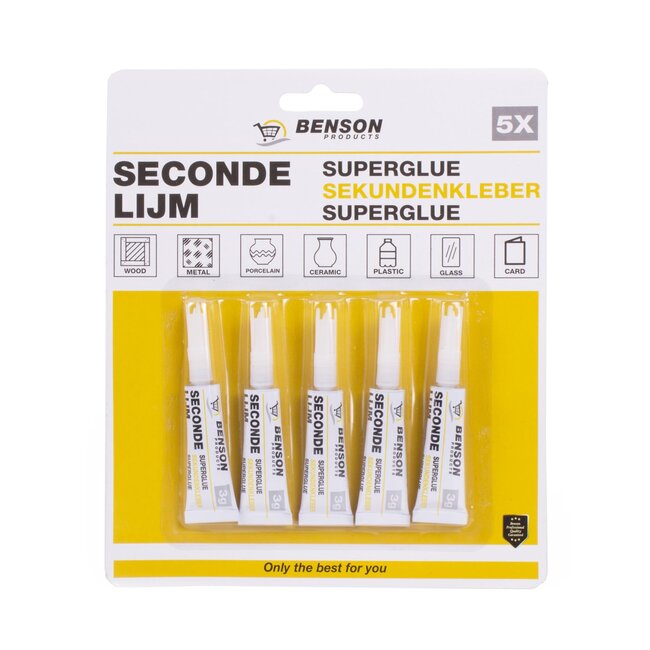 Benson Secondelijm - 5 tubes - snel drogend - transparant - universeel toepasbaar