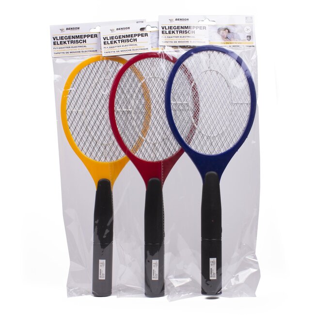 Benson Elektrische vliegenmepper - tennisracketvorm - 47 x 17 cm - werkt op 2 AA batterijen