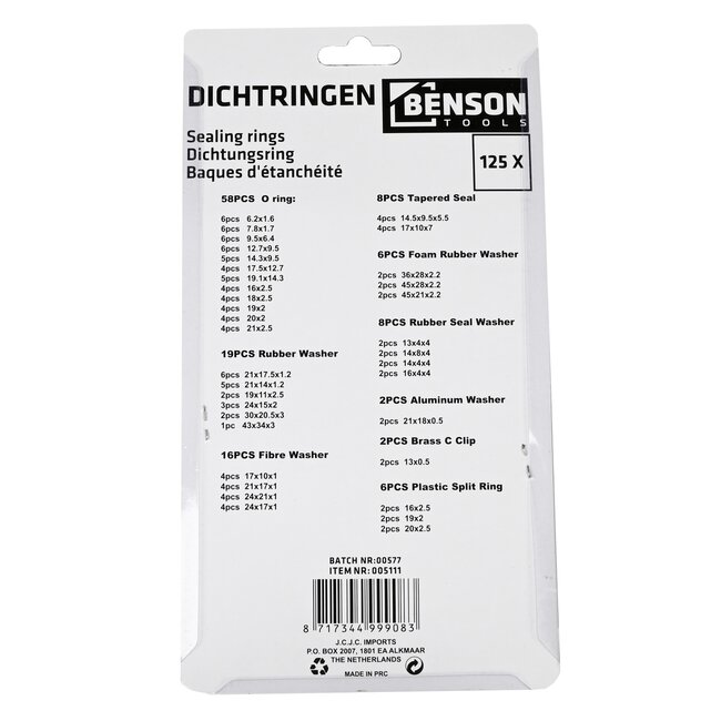 Benson 125-delige set afdichtringen - veelzijdig voor keuken en badkamer reparaties