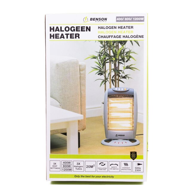 Benson Compacte halogeen heater - 3 standen - oscillatiefunctie - 30 x 20 x 47 cm - grijs