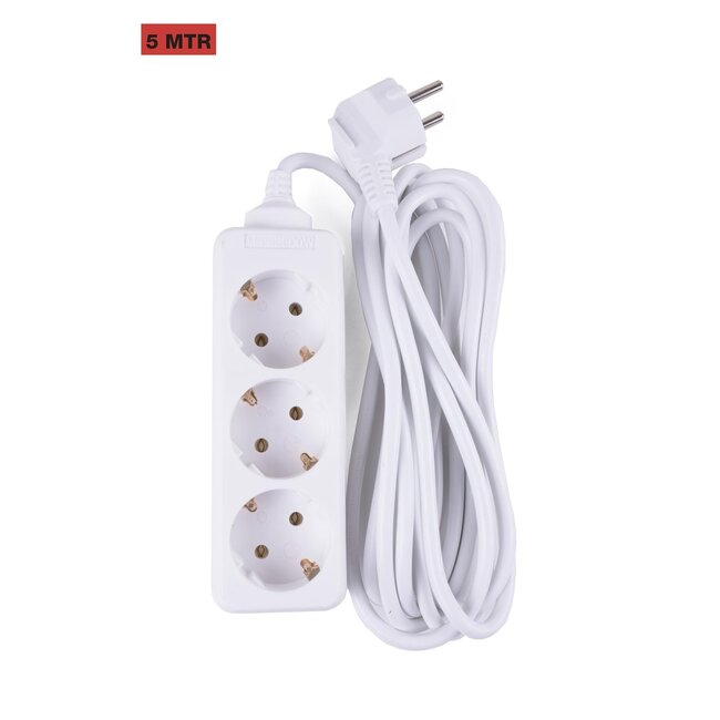 Benson Stekkerdoos - 3-voudig - 5 meter - geaard - wit - CE-gekeurd