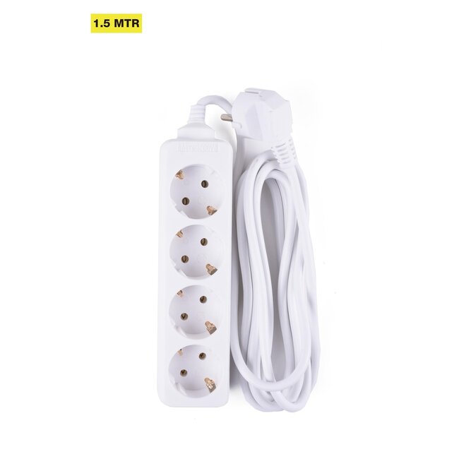 Benson Verlengsnoer met randaarde - 4-voudig - 1,5 meter - wit