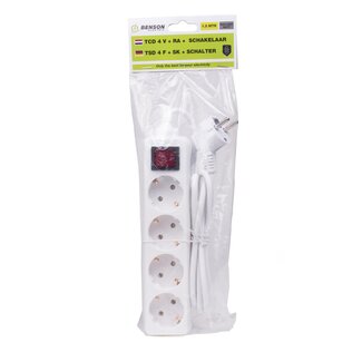Benson Tafelcontactdoos - 4-voudig - Randaarde - Schakelaar - 1.5 meter - Wit