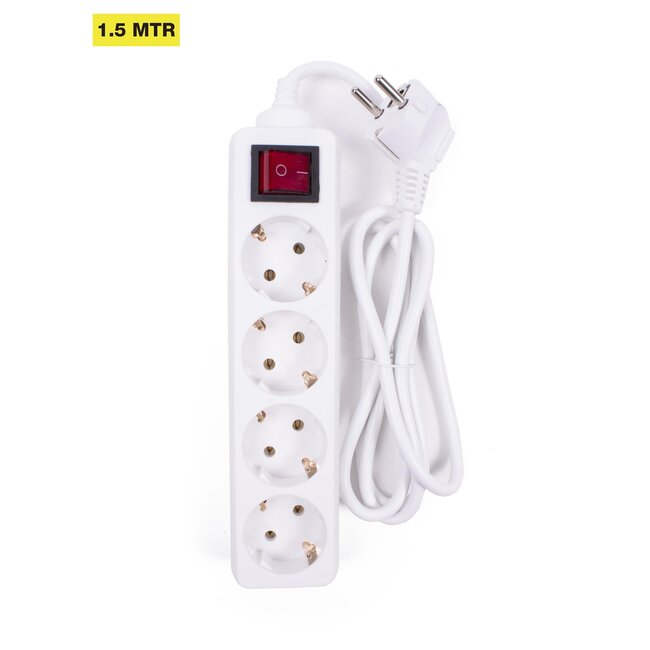 Benson Tafelcontactdoos - 4-voudig - Randaarde - Schakelaar - 1.5 meter - Wit