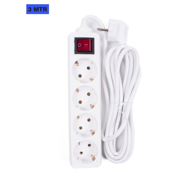 Benson Tafelcontactdoos - 4 voudig - randaarde - schakelaar - 3 meter - wit