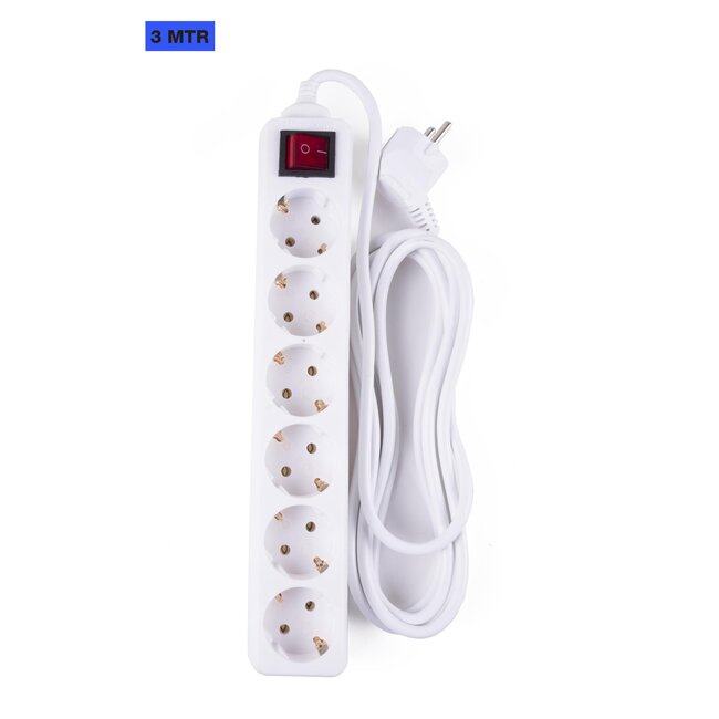 Benson Stekkerdoos 6-voudig - Schakelaar en randaarde - 3 meter kabel - Wit