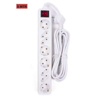 Benson Stekkerdoos - 8 stopcontacten - 5 meter kabel - met schakelaar - wit
