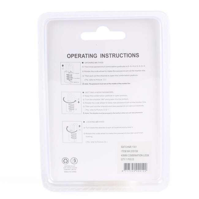 Tri-Circle Hangslot met cijfercode - Staal - 40 mm - 3-cijferige combinatie - Grote buttons