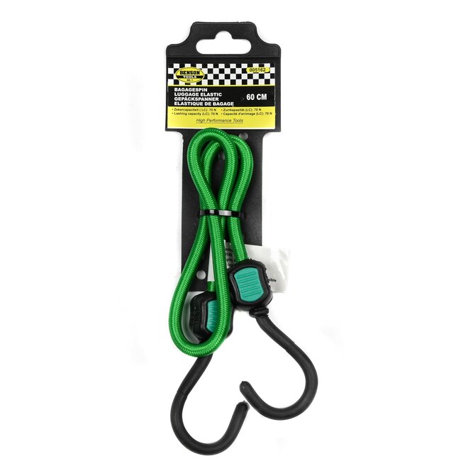 Benson Elastische Bagagespin - 60 cm - Zwart - Met Haken - Rekbaar tot 50%