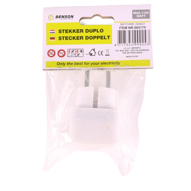 Benson Compacte 2-voudige verdeelstekker - Wit - 4,5 x 4,5 x 4,5 cm