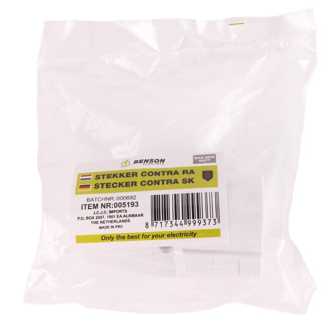 Benson Stekker contra - wit - 16 Ampère - randaarde - CE-keur