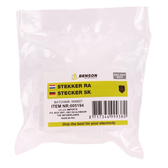 Benson Witte randaardestekker - PVC - 16 Ampère - 3500 Watt - IP20