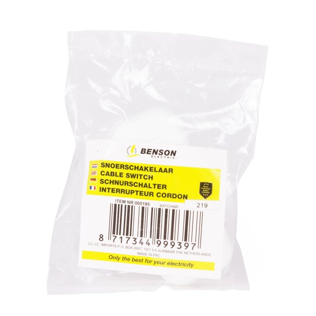 Benson Handige snoerschakelaar - wit - 6 x 2,5 x 2 cm - CE en VDE keurmerk