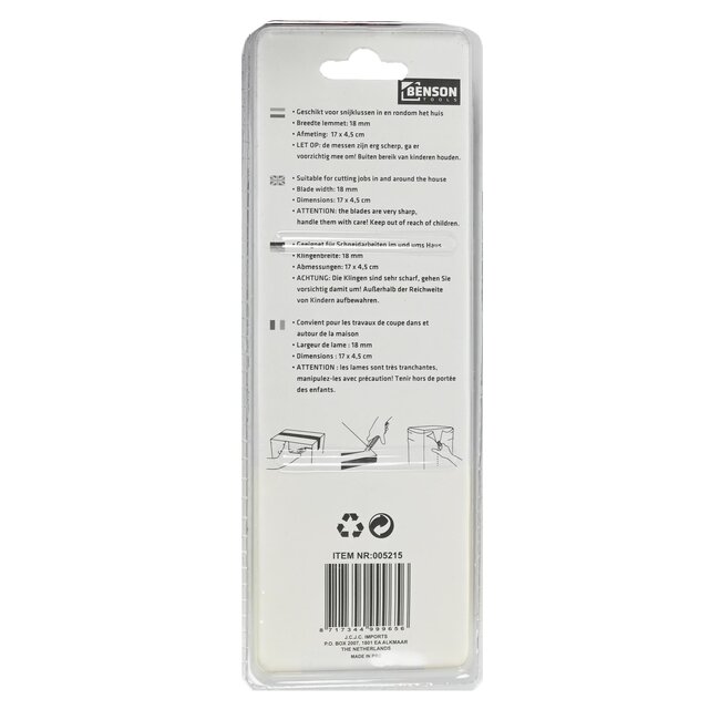 Benson Profi afbreekmes - 18 mm - Geel - Stevig en gebruiksvriendelijk