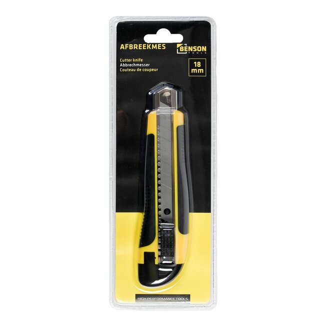 Benson Profi afbreekmes - 18 mm - Geel - Stevig en gebruiksvriendelijk
