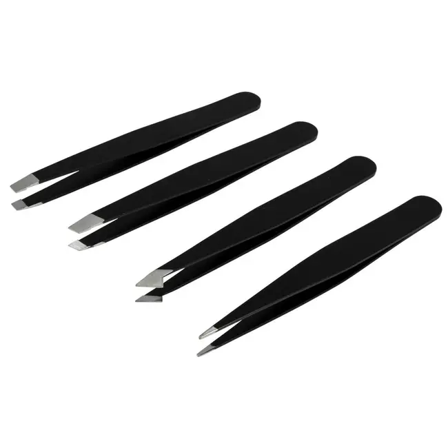 Benson 4-delige pincet set - veelzijdig - zwart - 9 cm