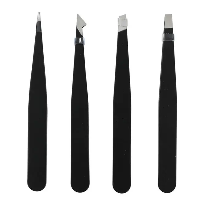 Benson 4-delige pincet set - veelzijdig - zwart - 9 cm