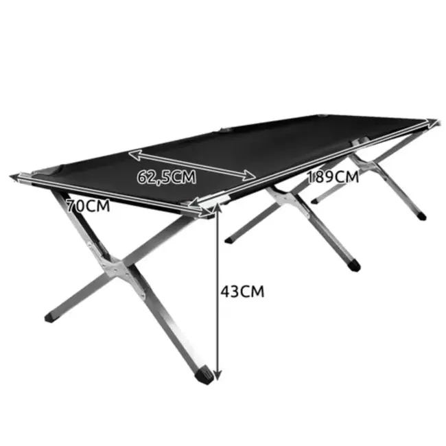 Trizand Opvouwbaar campingbed zwart 189 x 70 x 43 cm met metalen frame, 600D Oxford-stof en draaghoes voor kamperen