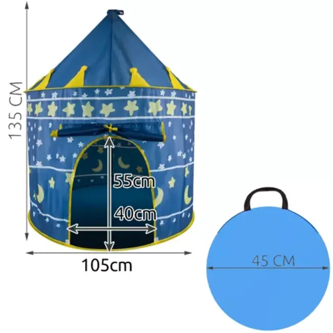 Kruzzel Koninklijke Tent voor Kinderen - Opvouwbaar en Veilig - 135x105 cm - Donkerblauw