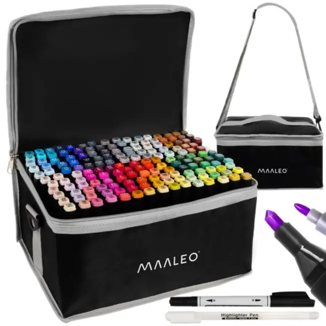 Maaleo Dubbelzijdige Markers - 168 Stuks - Inclusief Tas en Organizer