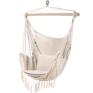 Ruhhy Beige Braziliaanse hangstoel met kussens - perfect voor tuin