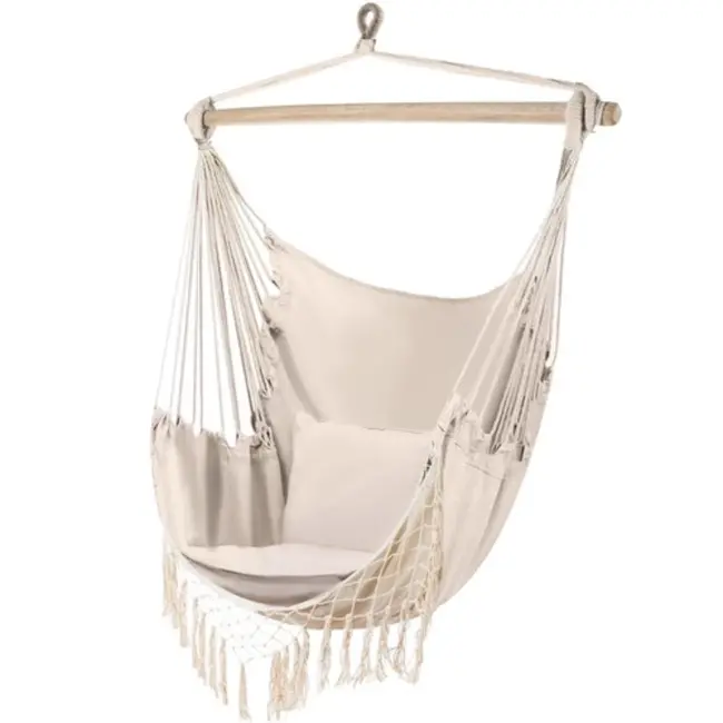 Ruhhy Beige Braziliaanse hangstoel met kussens - perfect voor tuin
