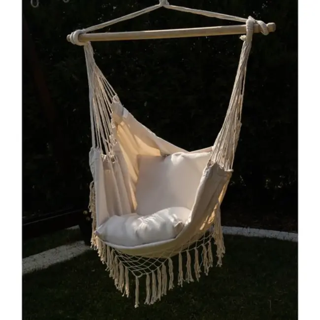 Ruhhy Beige Braziliaanse hangstoel met kussens - perfect voor tuin