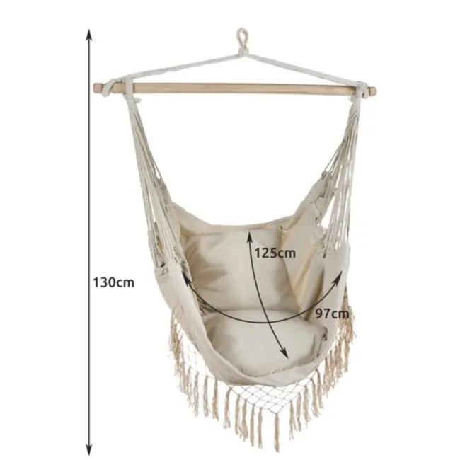 Ruhhy Beige Braziliaanse hangstoel met kussens - perfect voor tuin