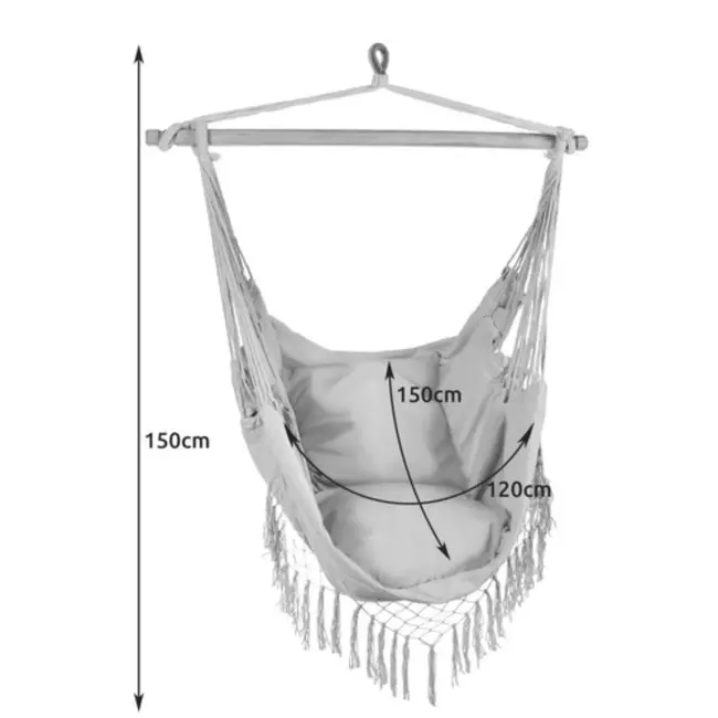 Ruhhy Grijze Braziliaanse hangstoel met kussens - perfect voor tuin