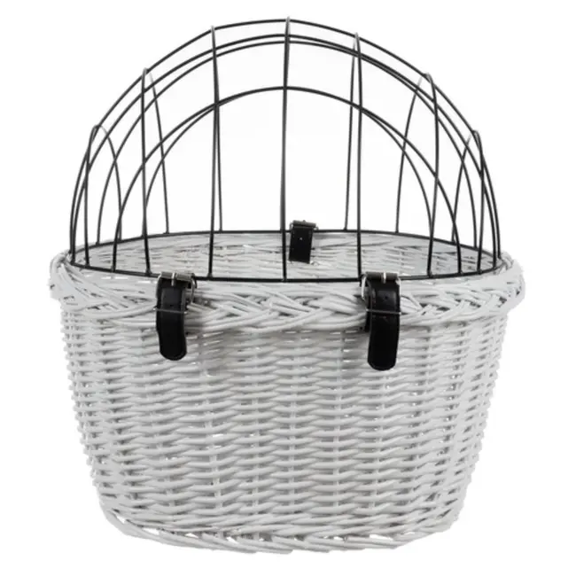 Purlov Witte rieten fietsenmand voor veilig vervoer van huisdieren