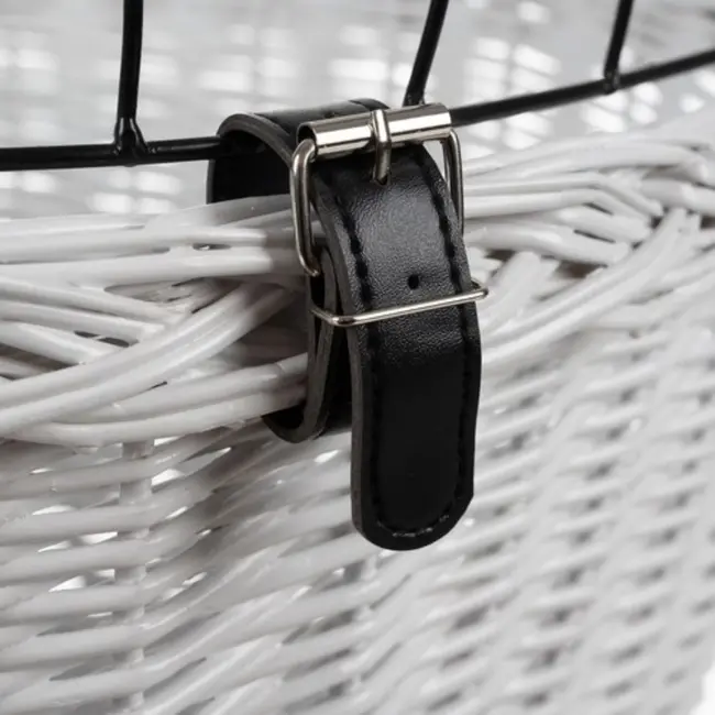 Purlov Witte rieten fietsenmand voor veilig vervoer van huisdieren