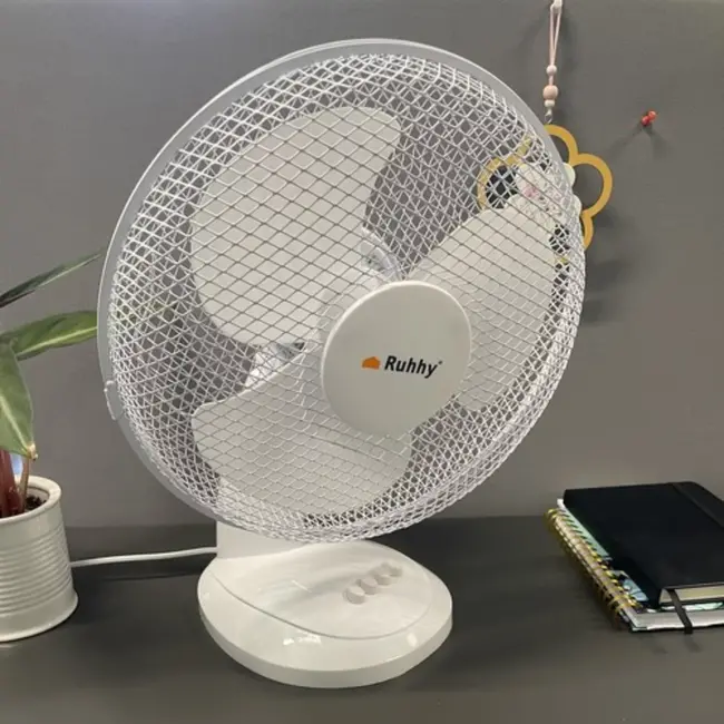 Ruhhy Compacte bureaubladventilator met 3 snelheden & oscillatie - wit