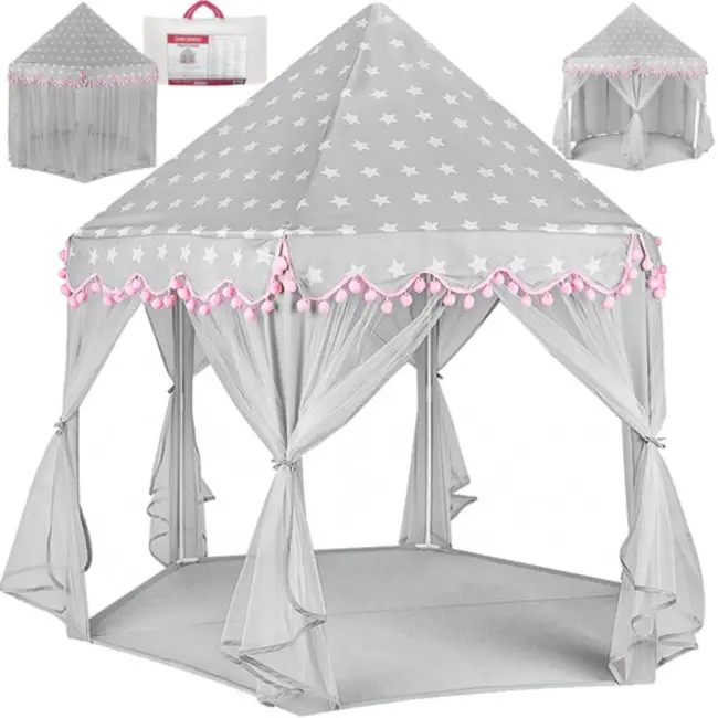 Kruzzel Grote Kindertent Grijs/Roze met Sterrenmotief