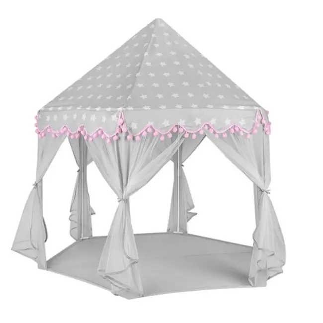 Kruzzel Grote Kindertent Grijs/Roze met Sterrenmotief