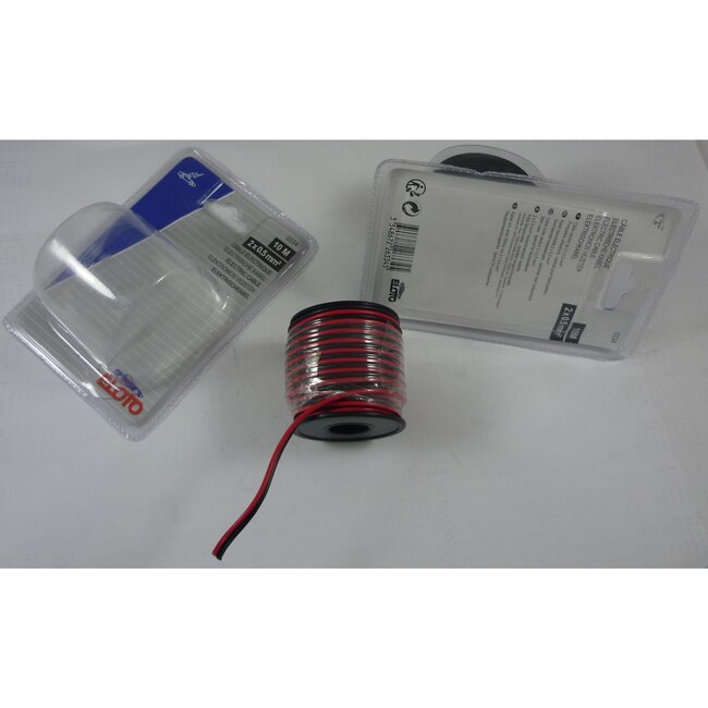 Eloto Autokabel - kunststof mantel - 2-aderig - 2 x 0,50 mm2 - 10 m rol - rood/zwart - voor elektrische voertuiginstallaties