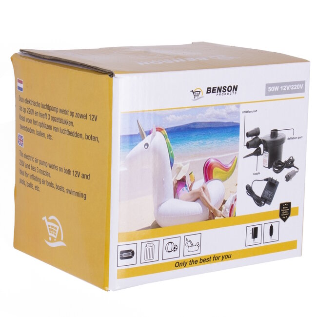 Benson Compacte elektrische luchtpomp - 50 Watt - 12/230V - 230 ltr/min - met inflate en deflate functies