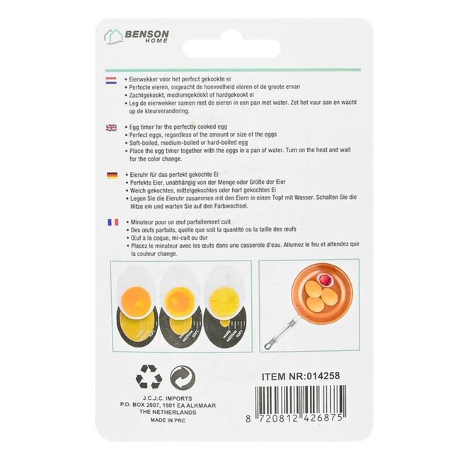 Benson Eierwekker - Kleurverandering - Perfect gekookte eieren - Zacht, medium, hard