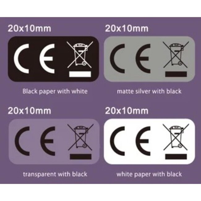 Merkloos CE Markering Sticker - Rechthoekig - Wit - 20 x 10 mm - 60 stuks