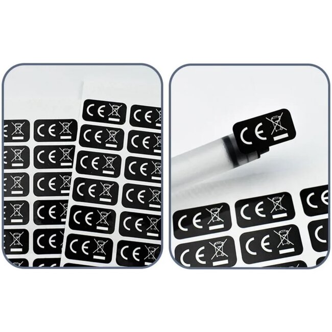 Merkloos CE Markering Sticker - Rechthoekig - Zwart - 20 x 10 mm - 54 stuks