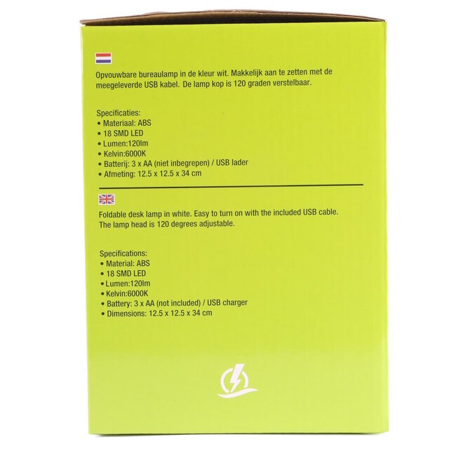 Benson Opvouwbare LED-lamp - 18 SMD LED's - Verstelbare lampkop - Wit - USB en batterijvoeding