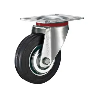 Tarsus Zwenkwiel - Ø 125 mm - Stalen Velg - Massieve Rubberband - 80 kg Draagvermogen