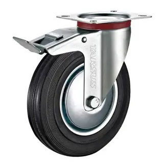 Tarsus Zwenkwiel met Rem - Ø 200 mm - Stalen Velg en Massieve Rubberband - 180 kg