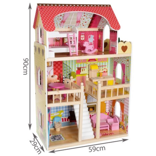 Kruzzel Houten Poppenhuis - XXL Villa met LED Verlichting, 90 cm Hoog