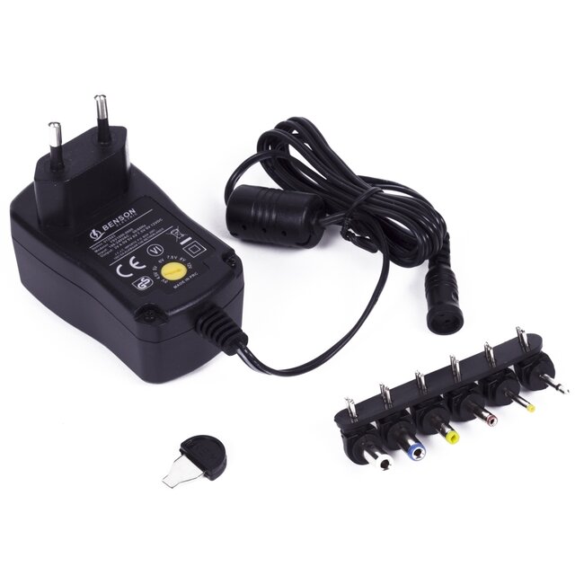 Benson Universele adapter - Verwisselbare tips - 600mA - 3-12V - 1 meter kabel - Zwart