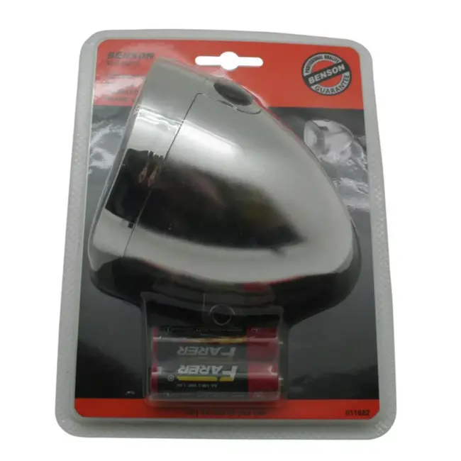 Benson Retro fietskoplamp - chroom - 1 LED - 15 meter zicht - inclusief batterijen