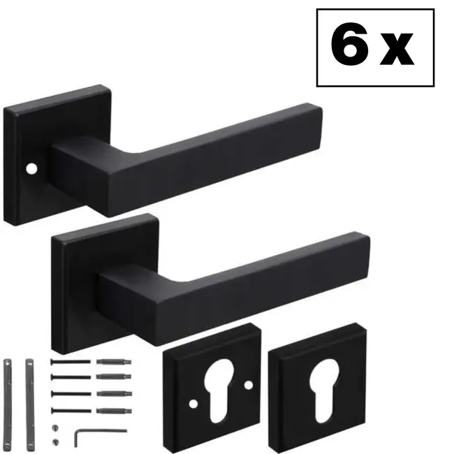 Ruhhy Zwarte Matte Deurklink voor Binnendeuren - Stijlvol en Functioneel - 6 sets